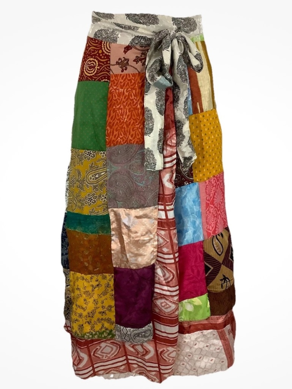 Silk Satin OS Reversible Wrap Patchwork Boho Festival Hippie Travel Skirt
